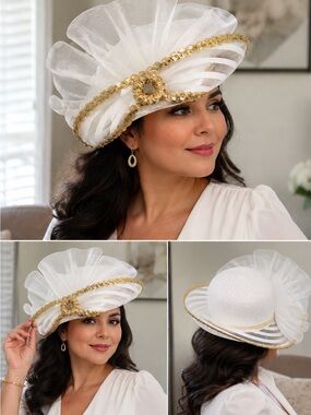 White and Gold Sequin Decorative Headpiece